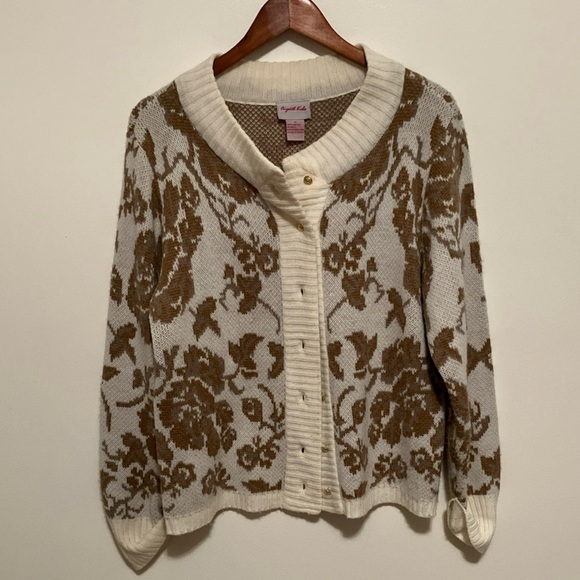 VTG Women’s Crystal Kobe Sz. M Acrylic Cardigan Floral Cottagecore Old Money - Picture 1 of 6